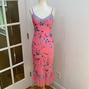 Vintage 90s Y2K 💘🎀 Betsey Johnson Pink Velvet Burnout Slip Dress, Size Medium